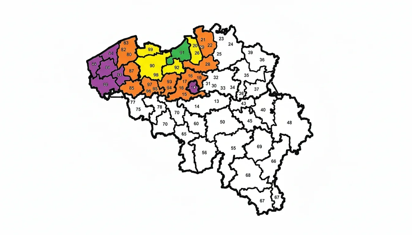 Kaart van België met leveringszones per postcodegebied